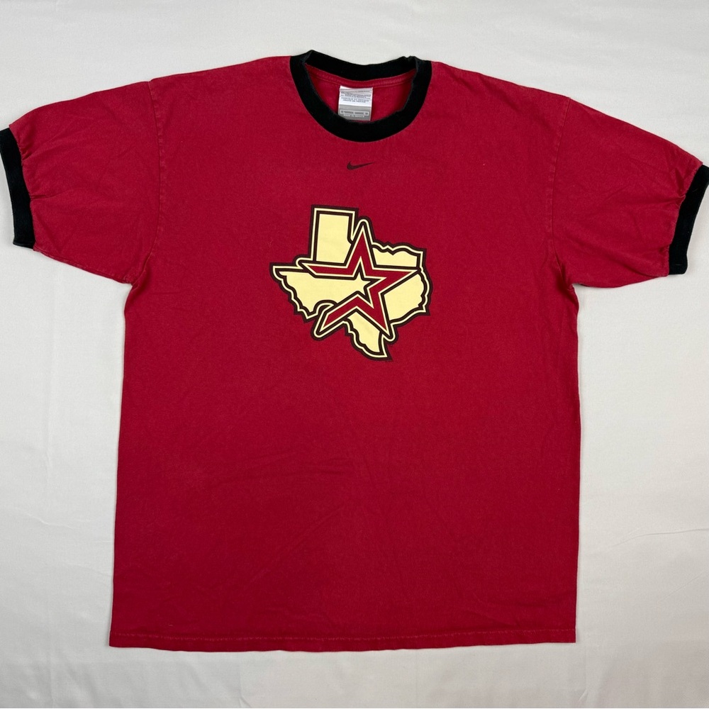 Vtg Nike Houston Astros Mens Ringer T-Shirt Sz Large Y2K Center Swoosh Red B7